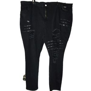 Shein Fit Plus Studded Ripped Skinny Jeans Black Wmns Sz‎ 26 Goth Grunge Punk
